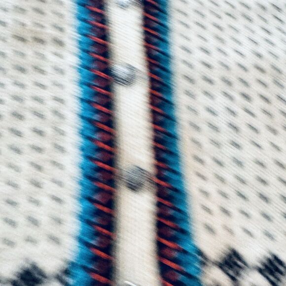 1940-50 Norwegian Wool Cardigan Sm Black White Med  Turquoises Braid Trim - Picture 4 of 8